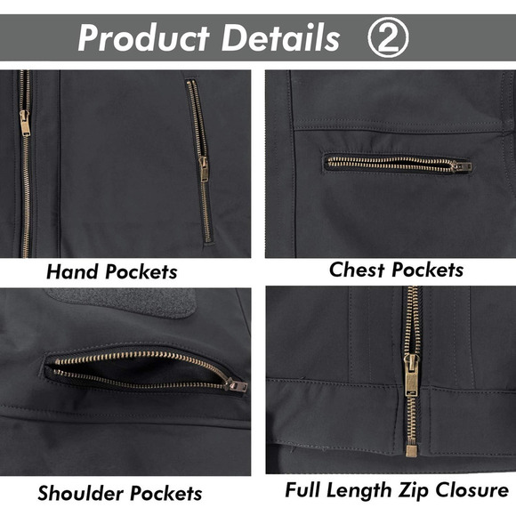 Men’s SoftShell Jacket Fleece Lined Water Resistant Tactical Coat Gray Small - Picture 5 of 5